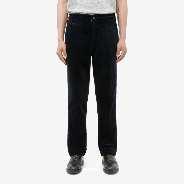 Boncoura 41 navy corduroy trousers relaxed tapered fit front view