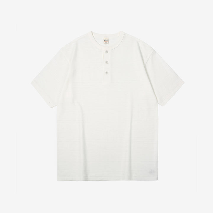 Warehouse Lot 4601 Shadow Border Slub Yarn Henley T-Shirt Made in Japan Off White Front View