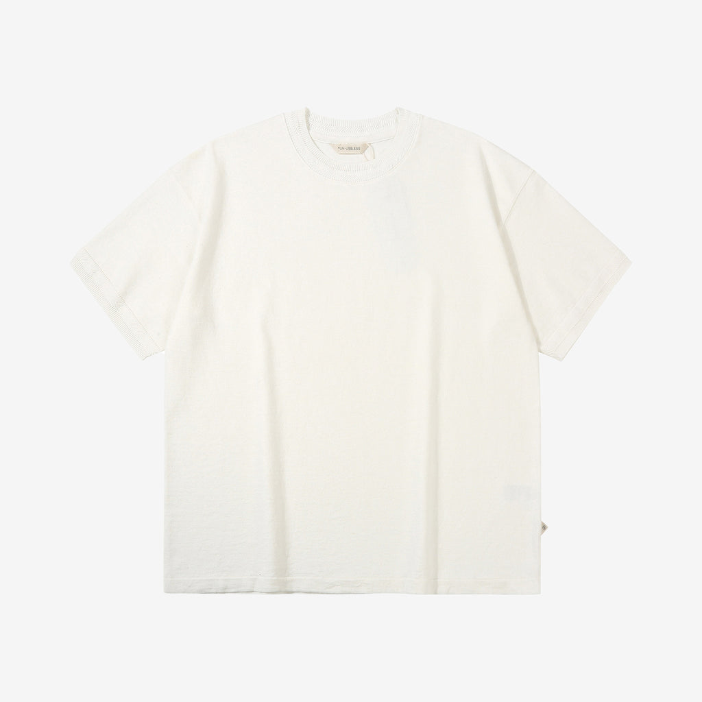 Un-Useless 170204 linen KNITEE short sleeve crew neck knit T-shirt made in Japan white front view