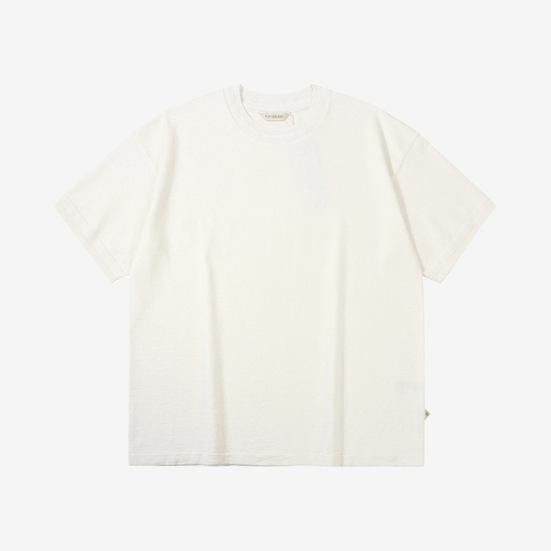 Un-Useless 170204 linen KNITEE short sleeve crew neck knit T-shirt made in Japan white front view