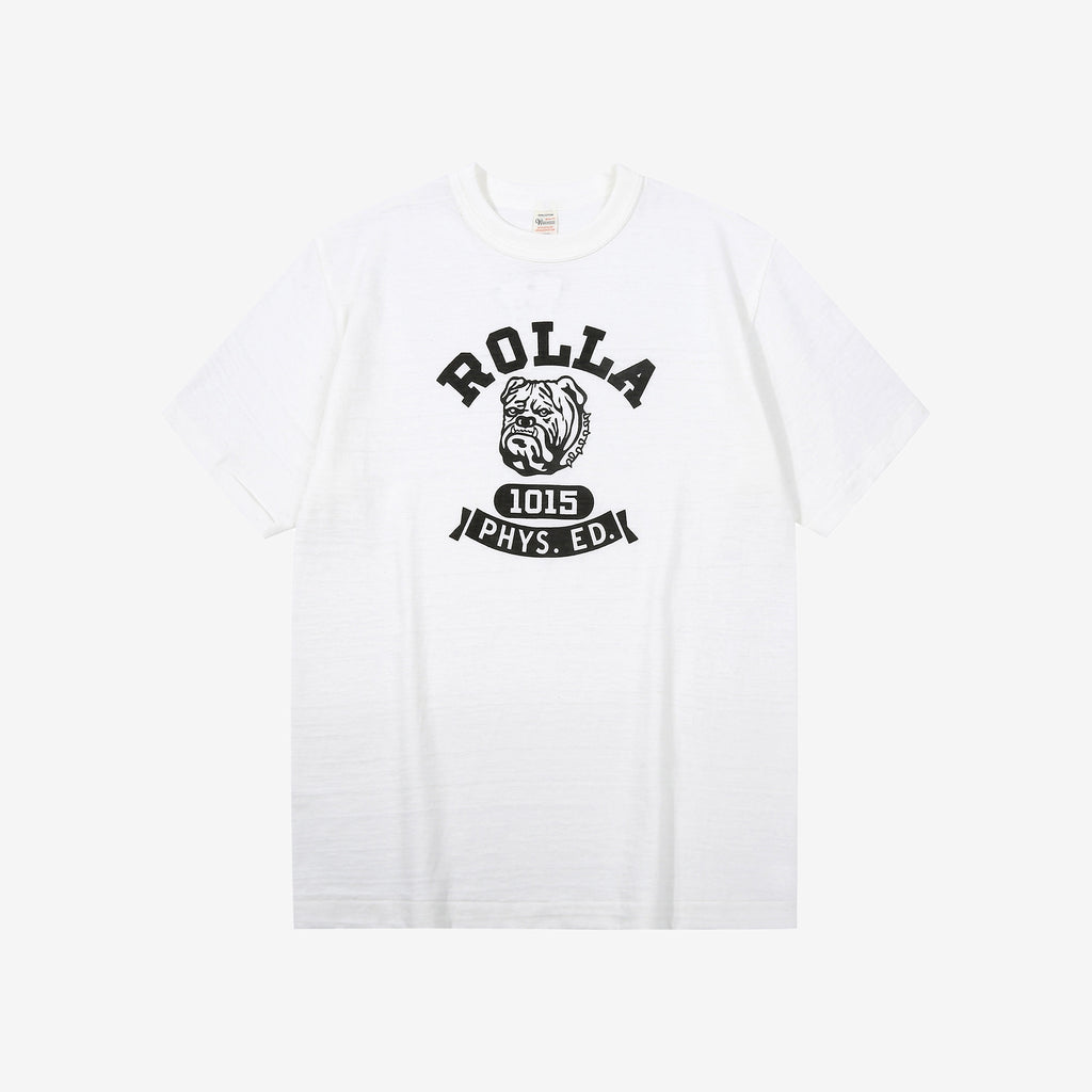 Warehouse Lot 4601 ROLLA shadow border slub yarn crew neck T-shirt knit made in Japan white front view