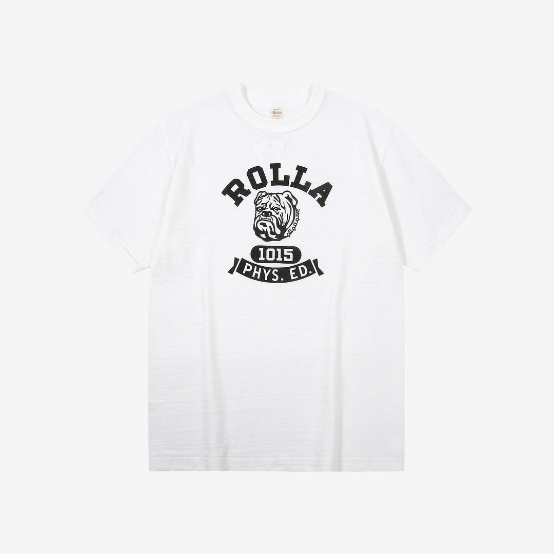 Warehouse Lot 4601 ROLLA shadow border slub yarn crew neck T-shirt knit made in Japan white front view