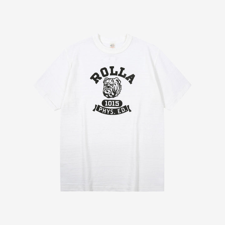 Warehouse Lot 4601 ROLLA shadow border slub yarn crew neck T-shirt knit made in Japan white front view