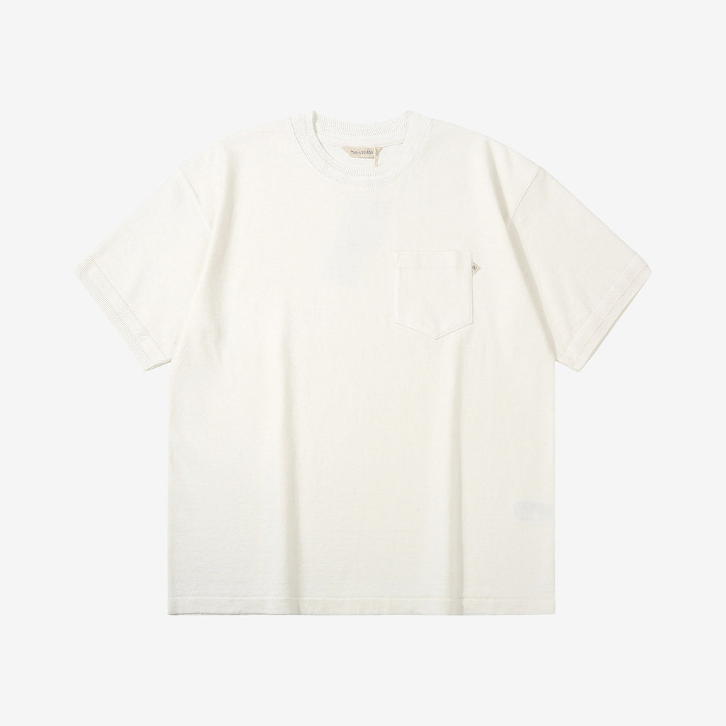 Un-Useless 170205 linen KNITEE short sleeve crew neck pocket knit T-shirt made in Japan white front view