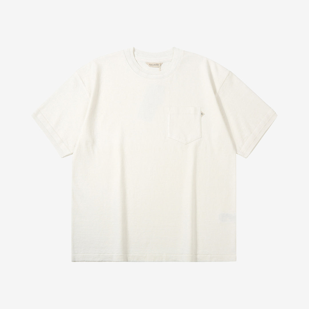 Un-Useless 170205 linen KNITEE short sleeve crew neck pocket knit T-shirt made in Japan white front view
