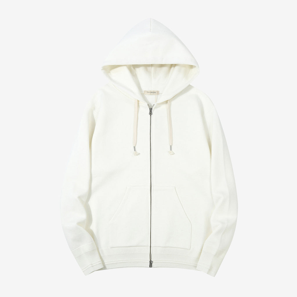 Un-Useless 170416 inlay knit full zip hoodie made in Japan SWKNIT zip hooded sweatshirt white front view