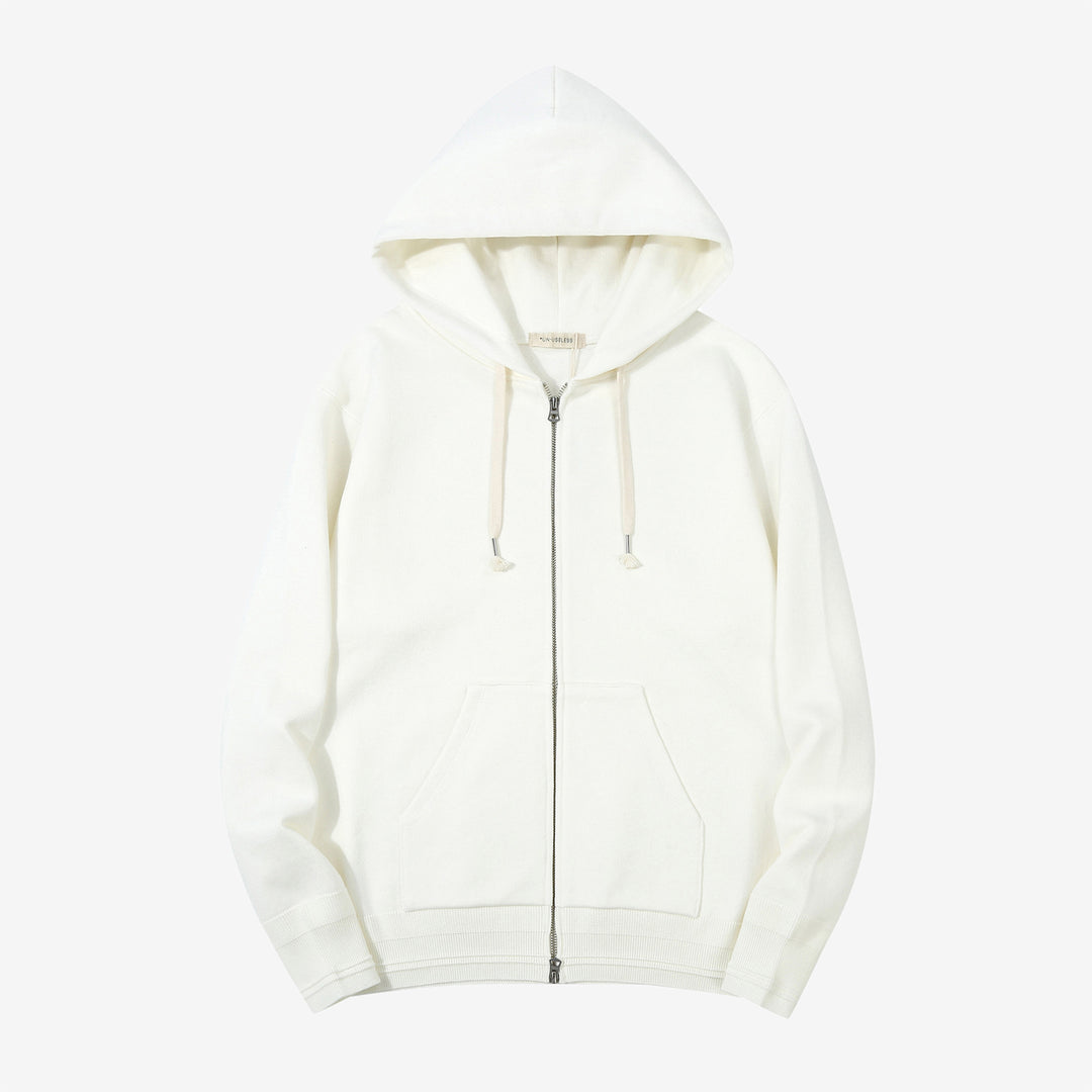 Un-Useless 170416 inlay knit full zip hoodie made in Japan SWKNIT zip hooded sweatshirt white front view