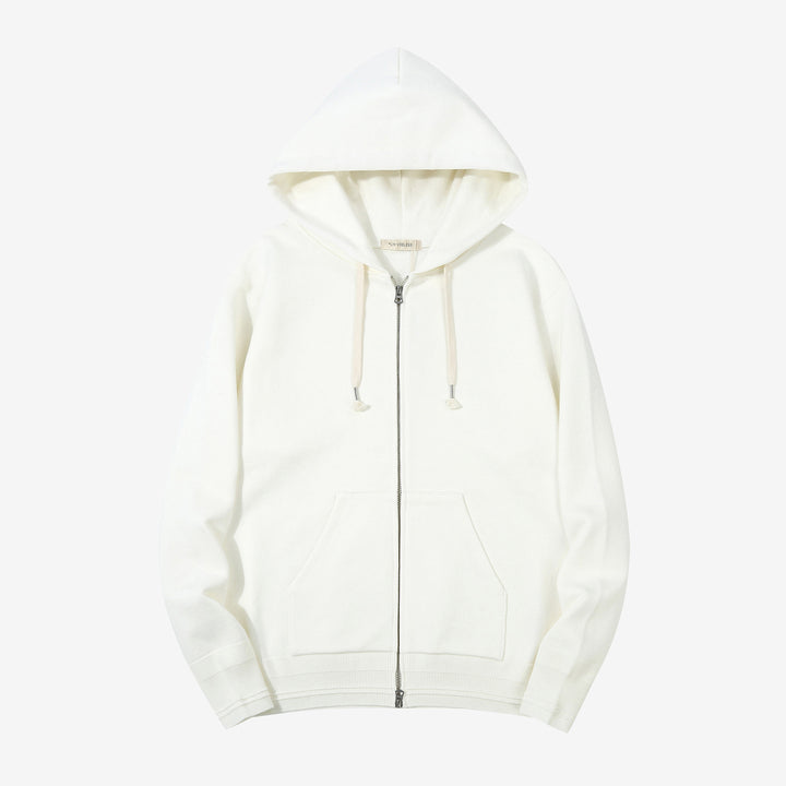 Un-Useless 170416 inlay knit full zip hoodie made in Japan SWKNIT zip hooded sweatshirt white front view