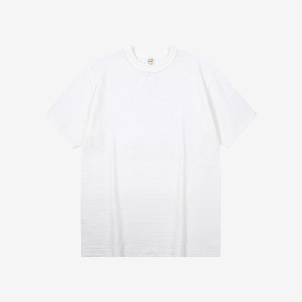 Warehouse Lot 4601 shadow border slub yarn crew neck T-shirt made in Japan white front view