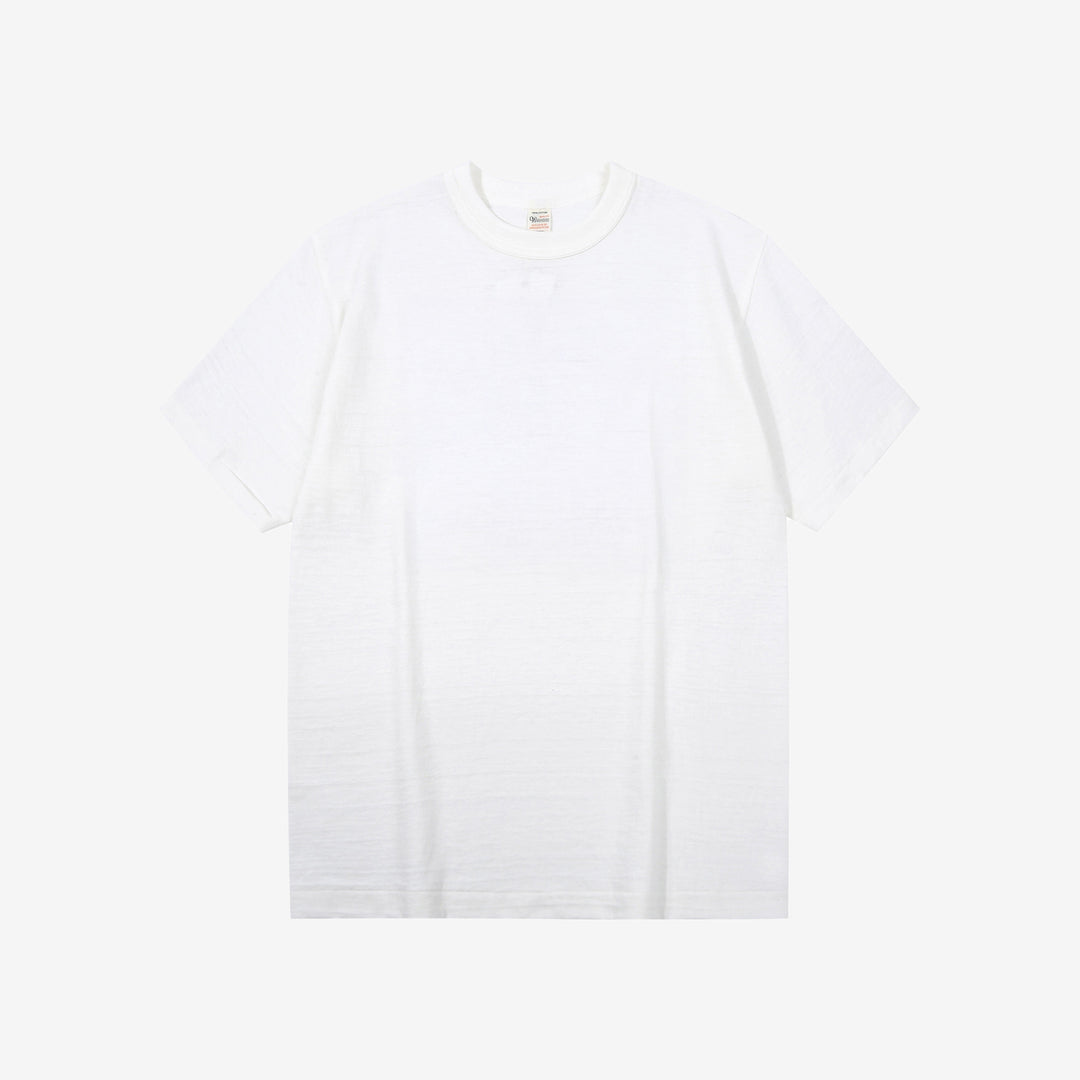 Warehouse Lot 4601 shadow border slub yarn crew neck T-shirt made in Japan white front view
