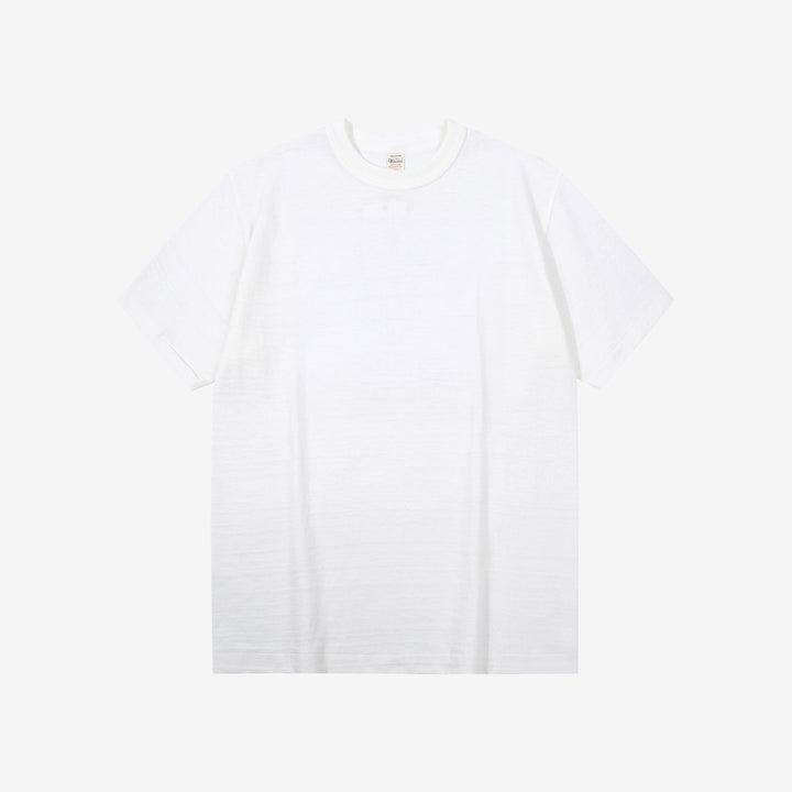 Warehouse Lot 4601 shadow border slub yarn crew neck T-shirt made in Japan white front view