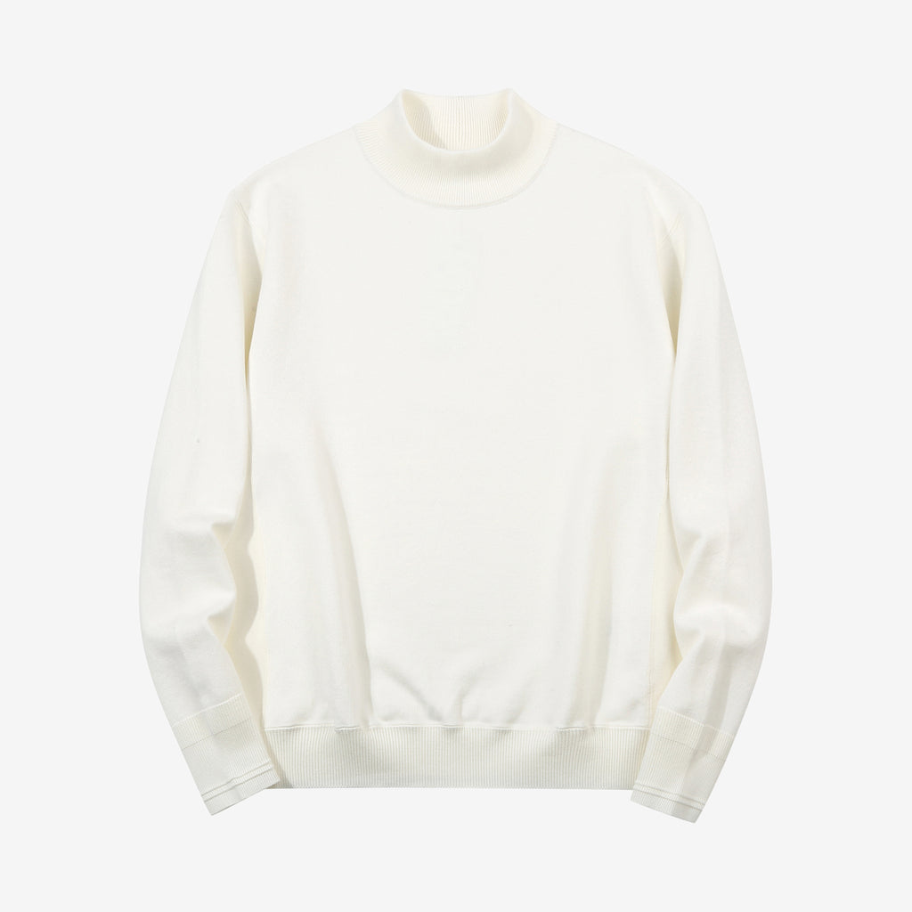 Un-Useless 170402 inlay knit mock neck sweatshirt made in Japan cotton knit white front view
