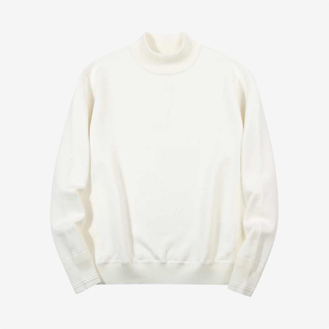 Un-Useless 170402 inlay knit mock neck sweatshirt made in Japan cotton knit white front view