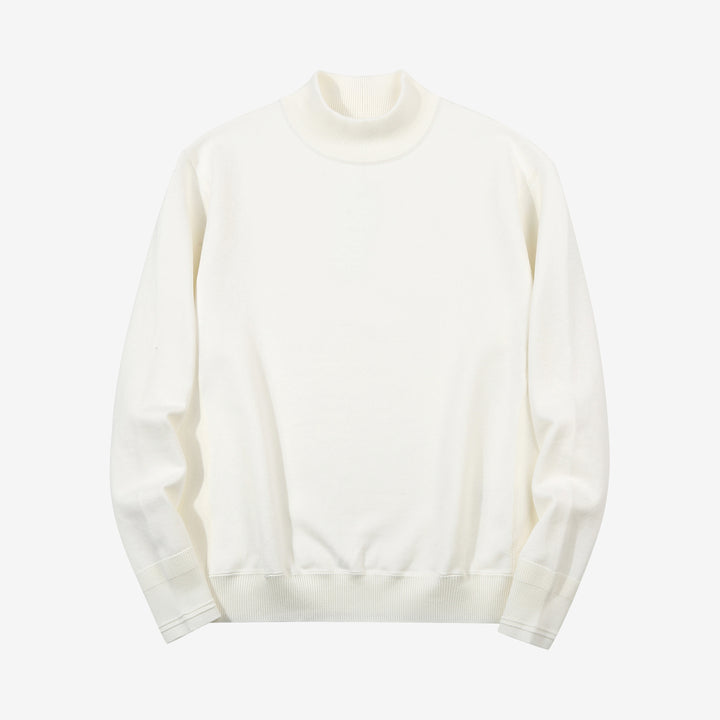 Un-Useless 170402 inlay knit mock neck sweatshirt made in Japan cotton knit white front view