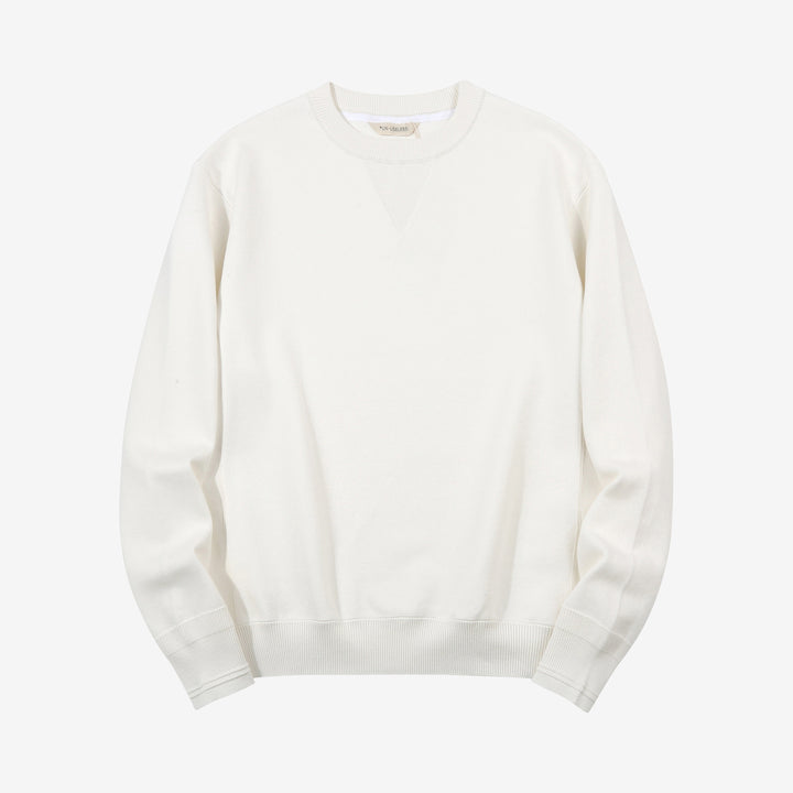 Un-Useless 170401 inlay knit crew neck sweatshirt made in Japan cotton knit white