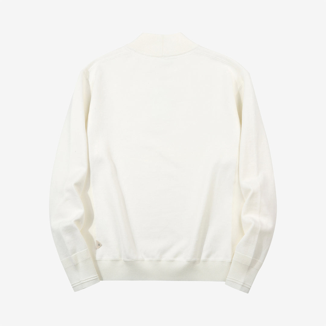 Un-Useless 170402 inlay knit mock neck sweatshirt made in Japan cotton knit white back view
