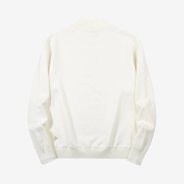 Un-Useless 170402 inlay knit mock neck sweatshirt made in Japan cotton knit white back view