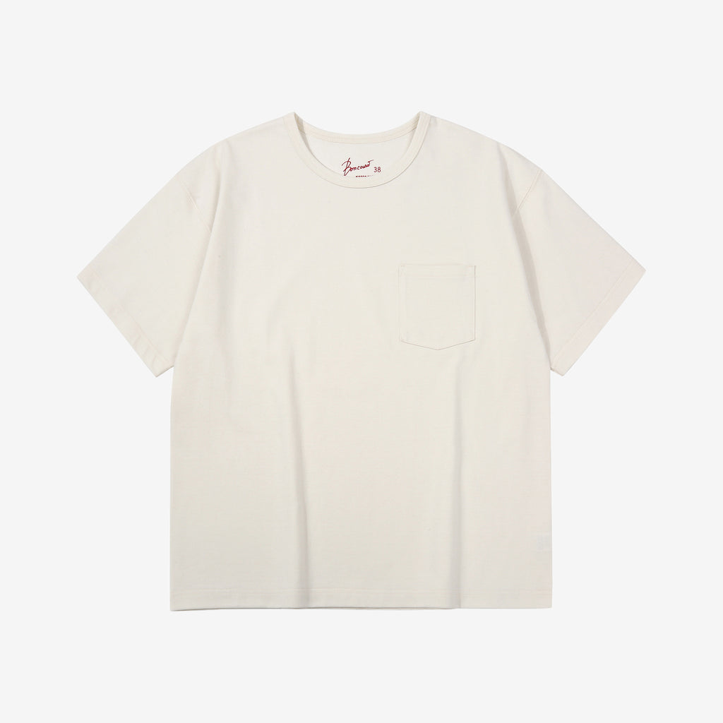 Boncoura High Density Heavyweight Pocket T-Shirt Made in Japan White Front