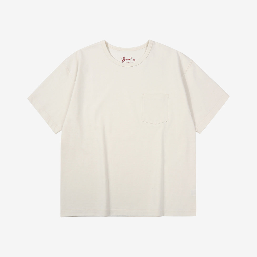 Boncoura High Density Heavyweight Pocket T-Shirt Made in Japan White Front