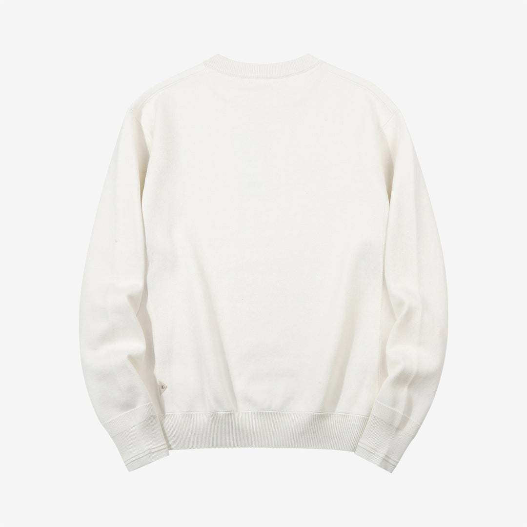 Un-Useless 170401 inlay knit crew neck sweatshirt made in Japan cotton knit white back view