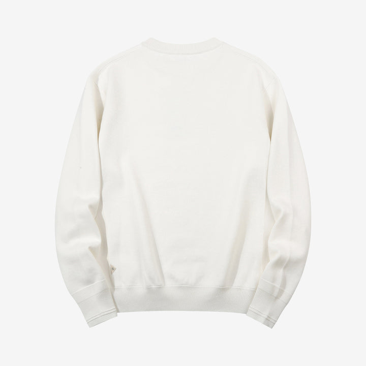 Un-Useless 170401 inlay knit crew neck sweatshirt made in Japan cotton knit white back view