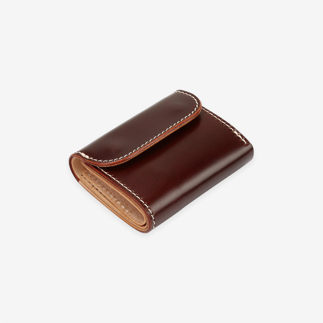 Inception cordovan mini wallet horsehide leather compact wallet Japan exclusive burgundy front