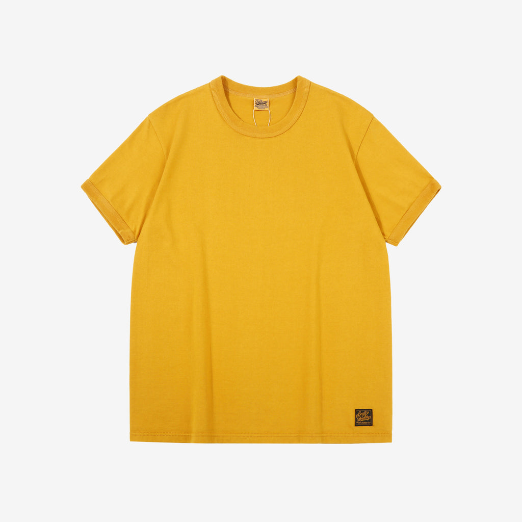 Deluxeware BSP-MNT01 10.5oz loopwheeled T-shirt with 5-needle binder neck, Mention Exclusive, made in Japan yellow front view