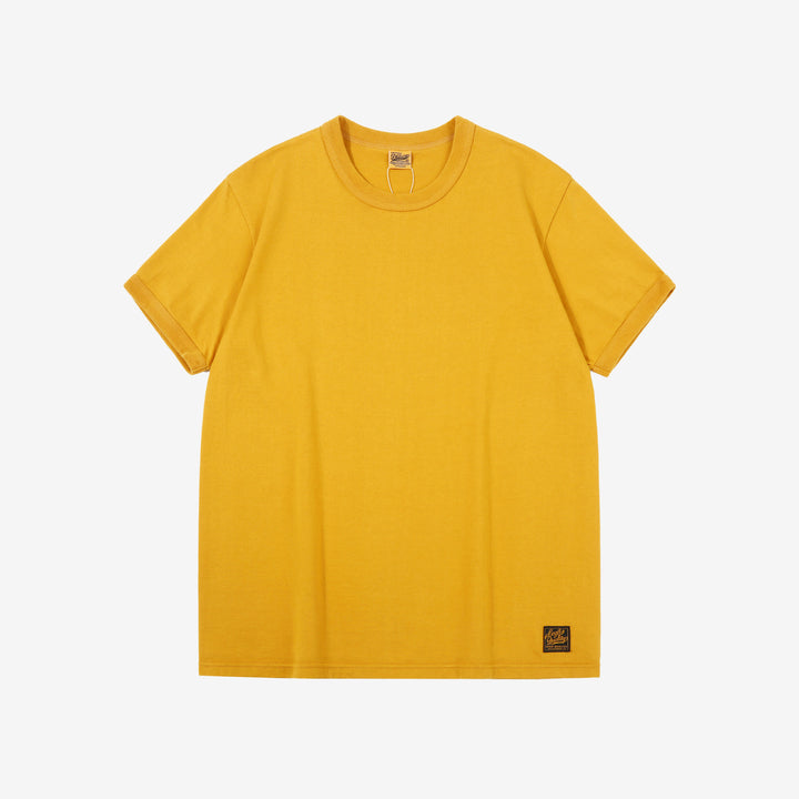 Deluxeware BSP-MNT01 10.5oz loopwheeled T-shirt with 5-needle binder neck, Mention Exclusive, made in Japan yellow front view